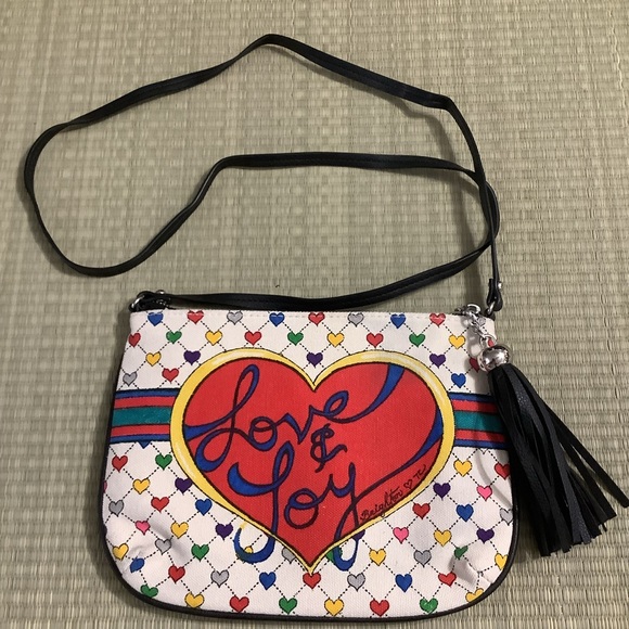 Brighton Love and Joy Canvas Crossbody Bag Hearts Straps and Bow with Tassel - Picture 1 of 7
